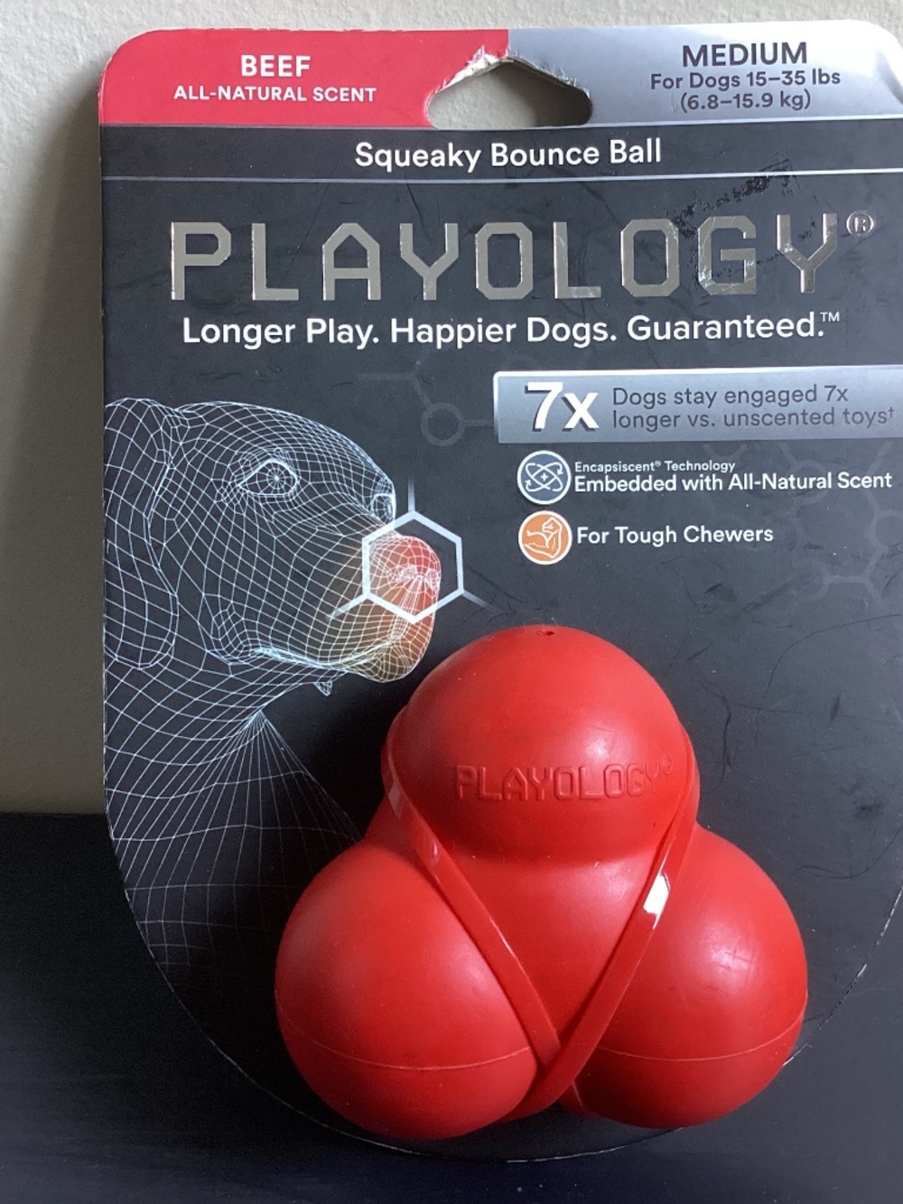 NWT PLAYOLOGY Squeaky Bounce Ball For Dog 15-35lbs Red Rubber